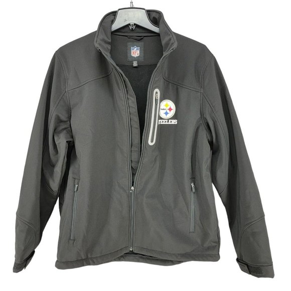 NFL Pittsburg Steelers Soft Shell Jacket Fleece Lined Black Logo Men’s XL